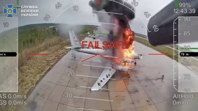 Droni FPV ucraini collocati in strutture di lancio nascoste all’interno di container.